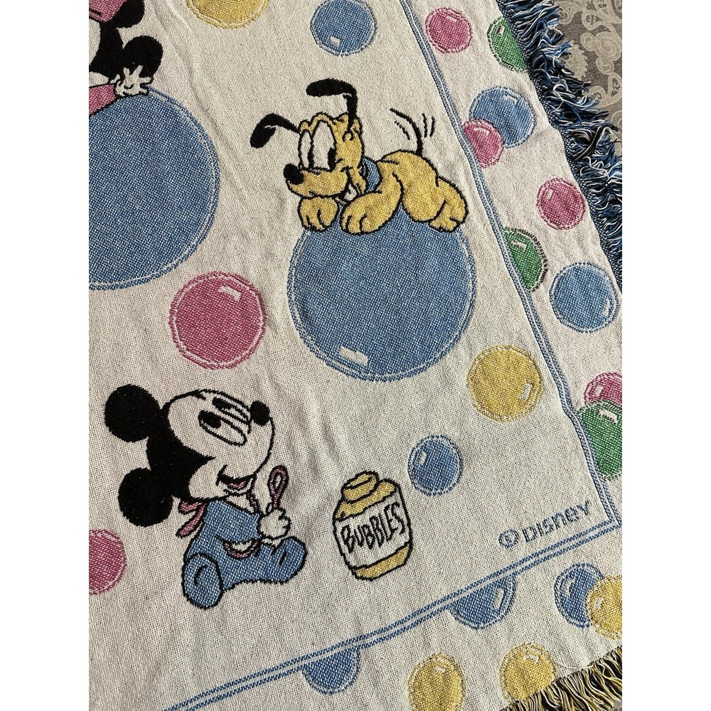 Vintage Disney Babies Tapestry Throw Blanket Mickey Minnie Pluto 44x32 Colorful - Picture 2 of 9